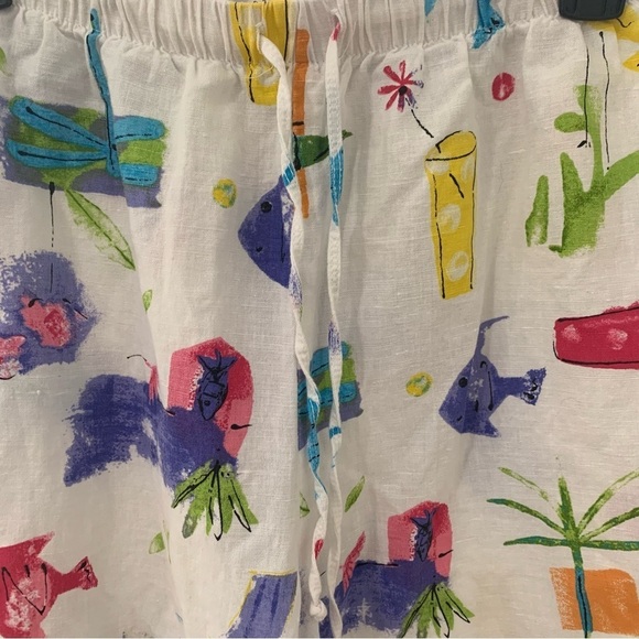 Hot Cotton Marc Ware Linen Cotton Blend Beach Theme Wide Leg Pull On Pants L - Picture 3 of 10
